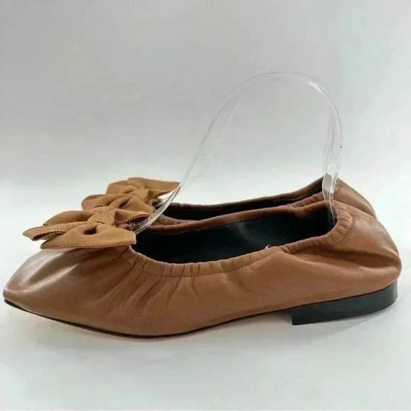 Mansur Gavriel ballet flats size 37 7 brown leather square toe bow balletcore - Picture 5 of 12
